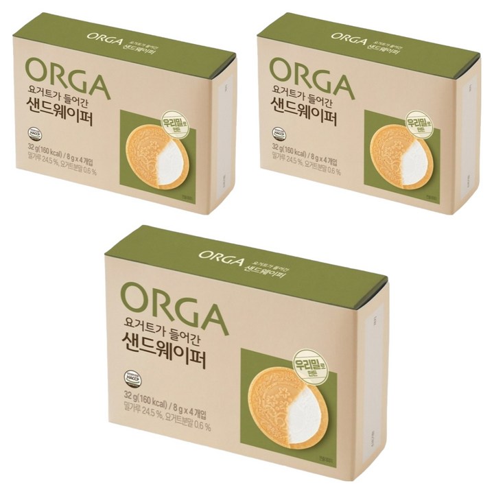 올가홀푸드 요거트가 들어간 샌드웨이퍼, 요거트맛, 32g, 3개