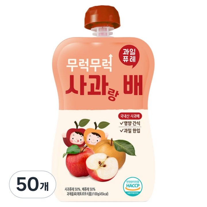 이유케어스 무럭무럭 과일퓨레 사과배, 50개, 100g