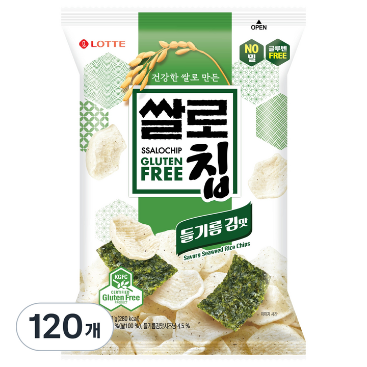 롯데웰푸드 쌀로칩 들기름 김맛, 50g, 120개