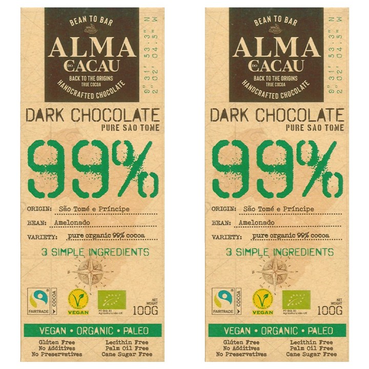 알마카카우 유기농 다크초콜릿 99%, 100g, 2개