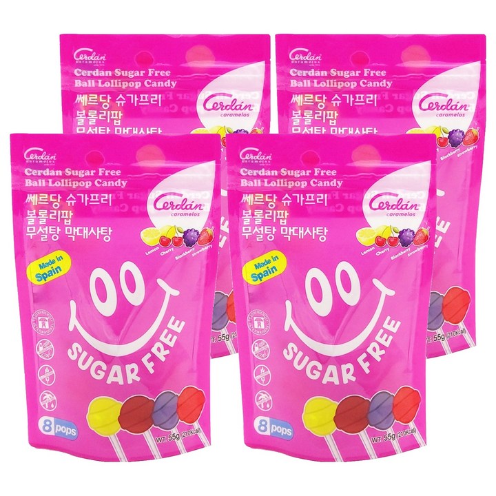 카라멜세르단 슈가프리 볼롤리팝 무설탕 막대사탕 8p, 55g, 4개