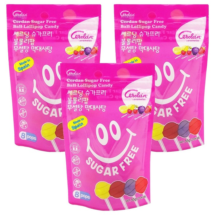 카라멜세르단 슈가프리 볼롤리팝 무설탕 막대사탕 8p, 55g, 3개