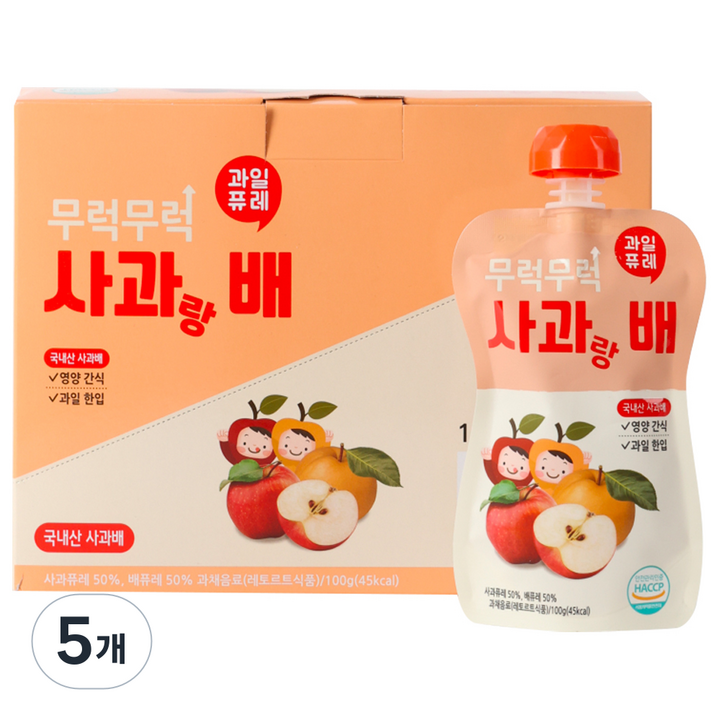 이유케어스 무럭무럭 과일 퓨레 사과랑 배 7p, 사과+배 혼합맛, 5개, 700g