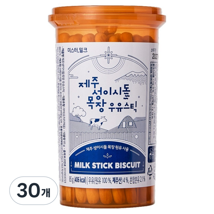 미스터밀크 제주 성이시돌 목장 우유스틱, 85g, 30개