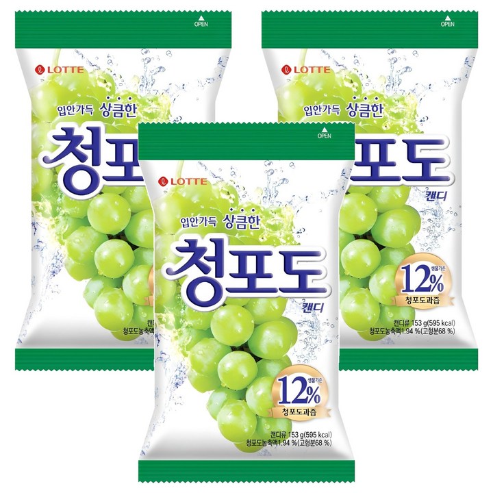 롯데웰푸드 청포도 캔디, 153g, 3개