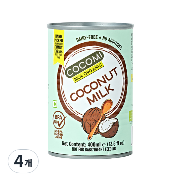 COCOMI 유기농 코코넛 밀크, 400ml, 4개