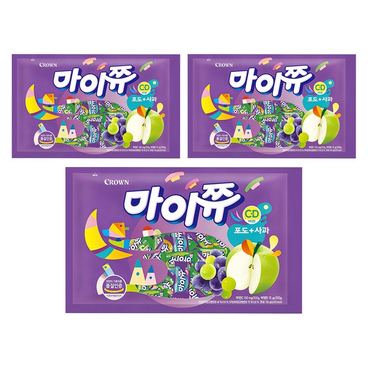 마이쮸 츄잉캔디 포도 사과, 720g, 3개
