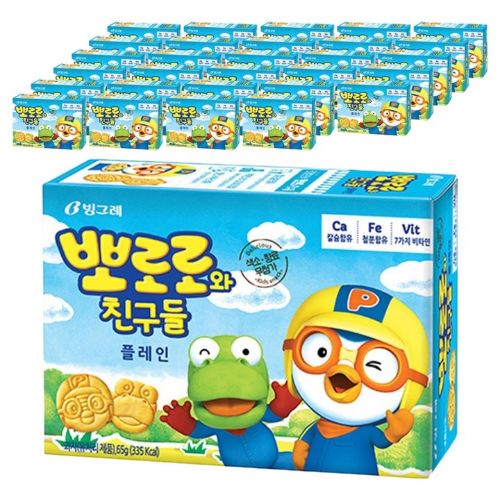 빙그레 뽀로로와 친구들 비스켓 플레인, 65g, 30개