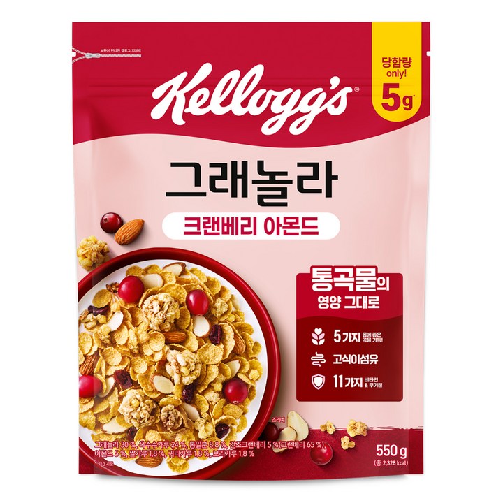 켈로그 크랜베리 아몬드 그래놀라 시리얼, 550g, 1개