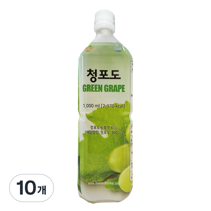 스위트코리아 청포도 액상 음료, 1L, 10개