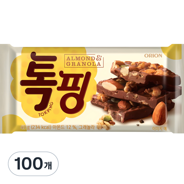 오리온 톡핑 아몬드 & 그래놀라, 43g, 100개