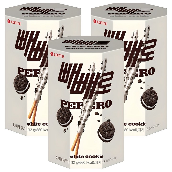 빼빼로 화이트쿠키, 132g, 3개