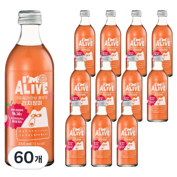 아임얼라이브콤부차 리치장미, 60개, 250ml