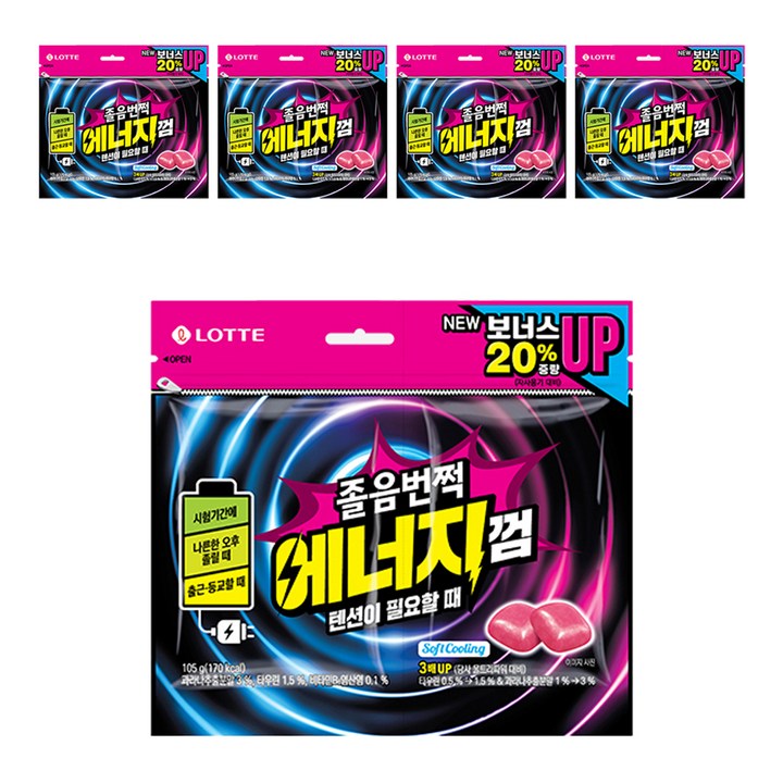롯데웰푸드 졸음번쩍 에너지껌 리필, 5개, 105g