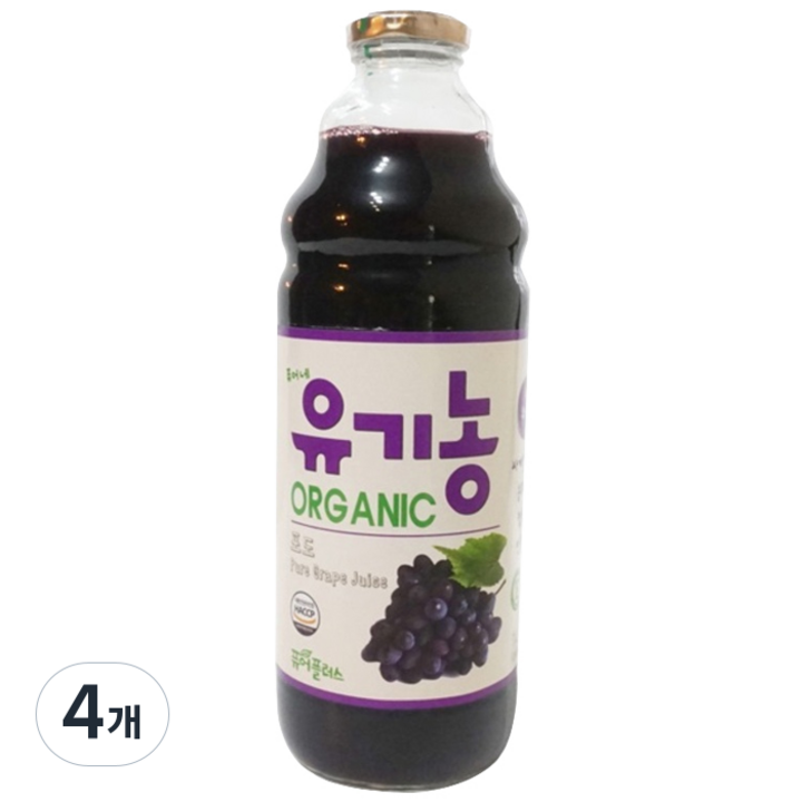 퓨어플러스 유기농 포도주스, 1L, 4개