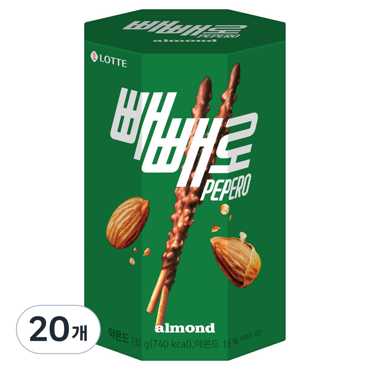 빼빼로 아몬드, 132g, 20개