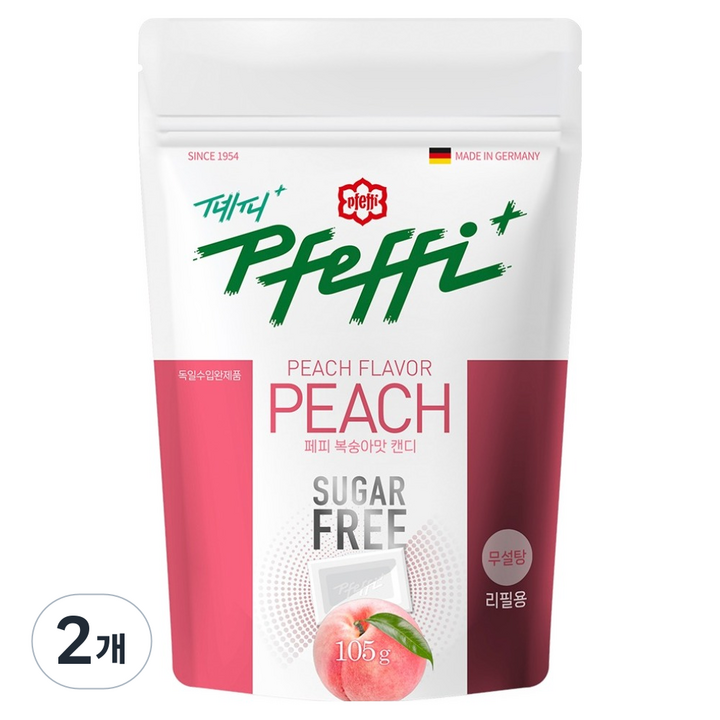 페피 무설탕 민트캔디 복숭아맛, 105g, 2개