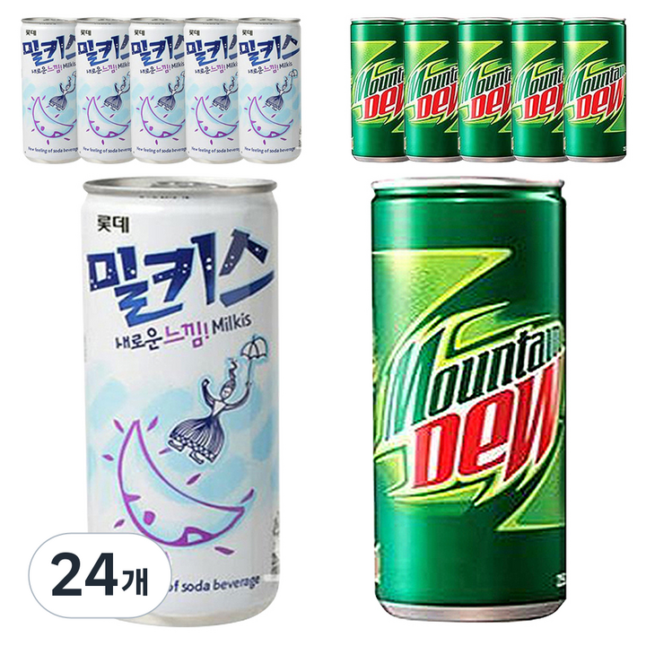 밀키스 250ml x 6p + 마운틴듀 250ml x 6p, 24개