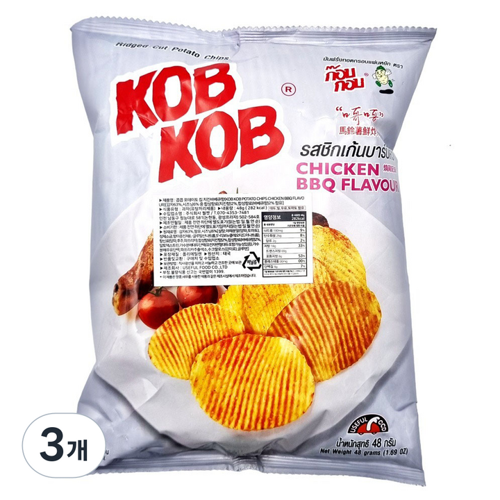 유즈풀 콥콥 포테이토 칩 치킨 바베큐향, 3개, 48g