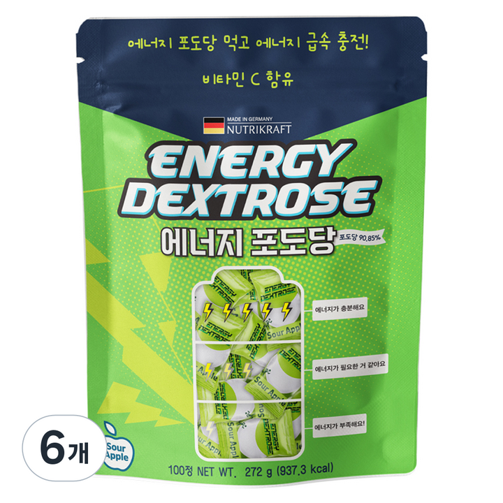 뉴트리크라프트 에너지 포도당 캔디 사과맛 100p, 272g, 6개