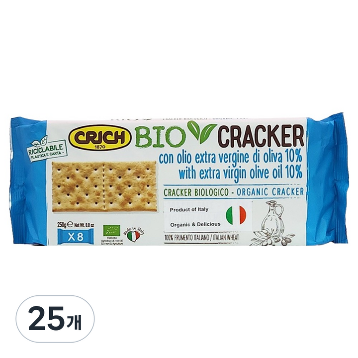 크릭 유기농 엑스트라버진 올리브유 크래커 8p, 250g, 25개