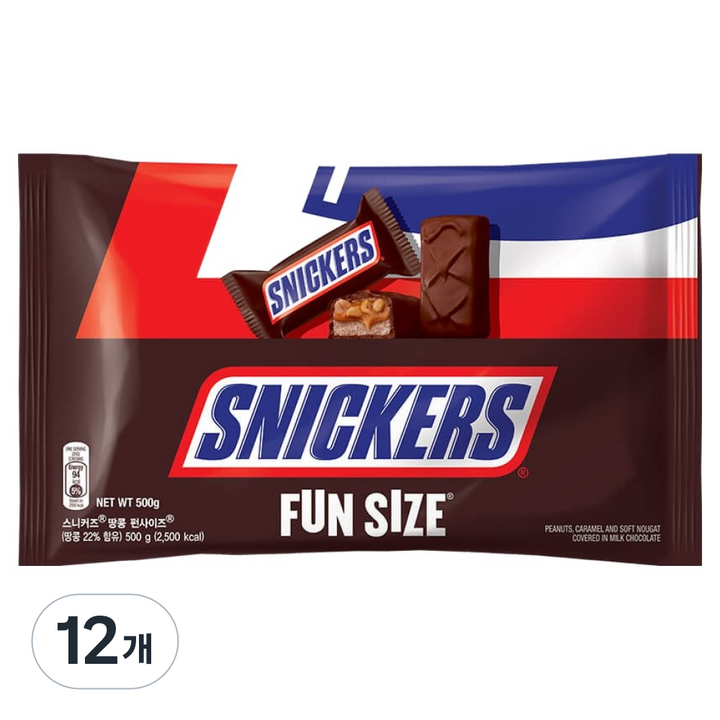 스니커즈 펀사이즈 초코바, 500g, 12개