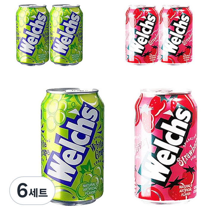 웰치스 탄산음료 청포도 355ml x 3p + 딸기 355ml x 3p, 6세트