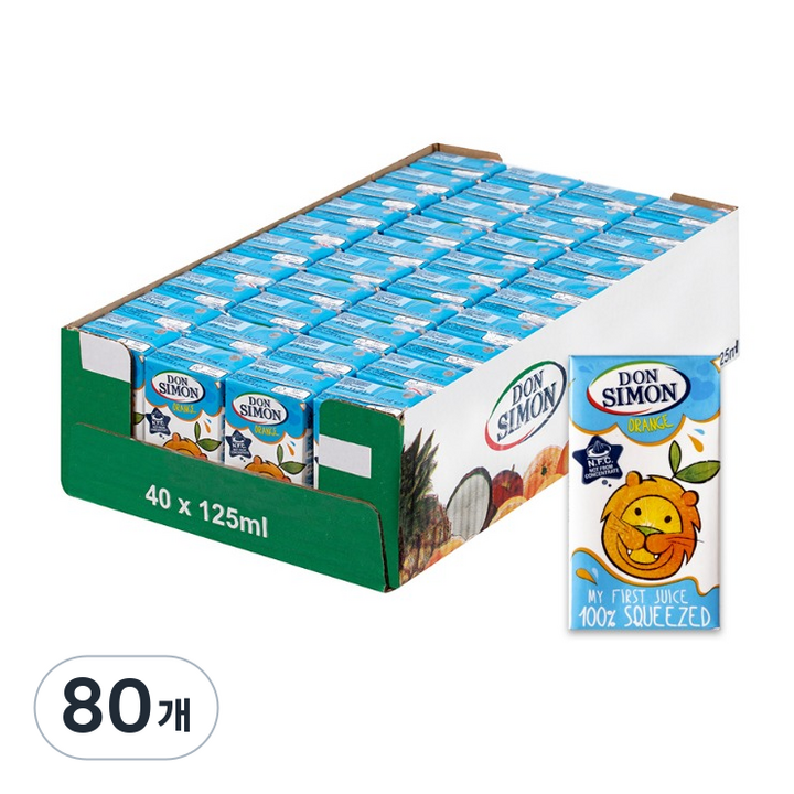 돈시몬 생과일 착즙 100% 오렌지주스, 125ml, 80개