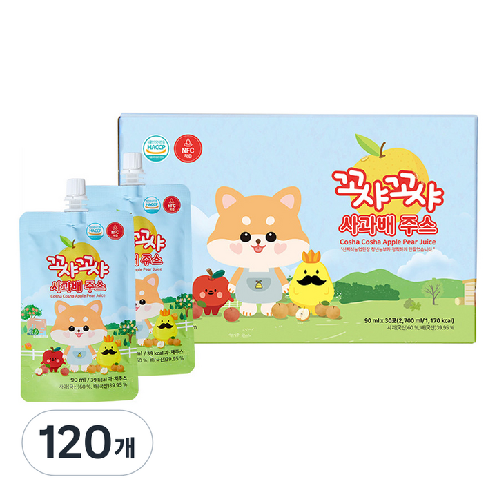 꼬샤꼬샤 사과배 주스 스파우트형, 120개, 90ml