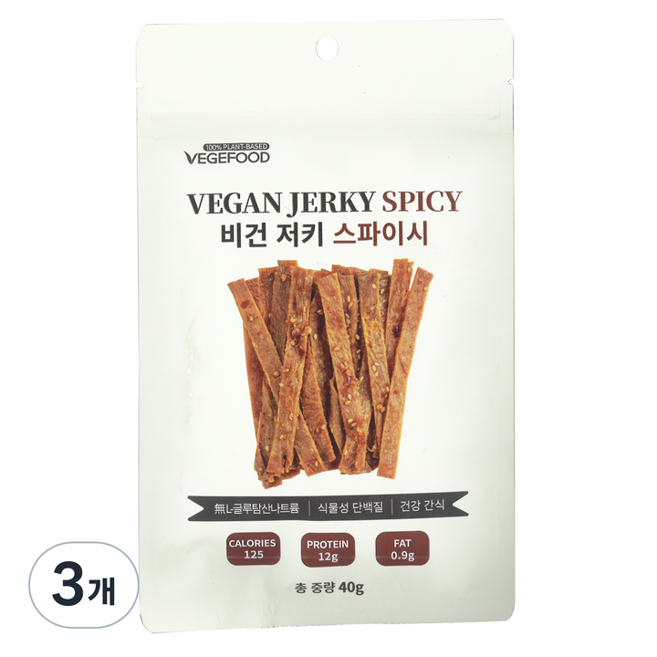 베지푸드 비건 저키 스파이시 육포, 40g, 3개