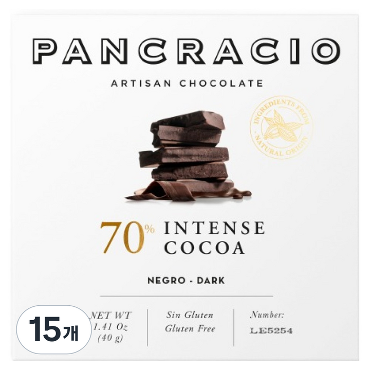 판크라시오 미니테블릿 인텐스코코아 70% 다크초콜릿, 40g, 15개