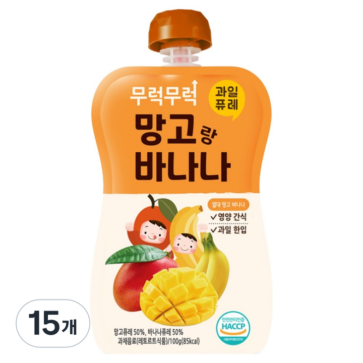 이유케어스 무럭무럭 과일퓨레 망고바나나, 망고 + 바나나, 15개, 100g