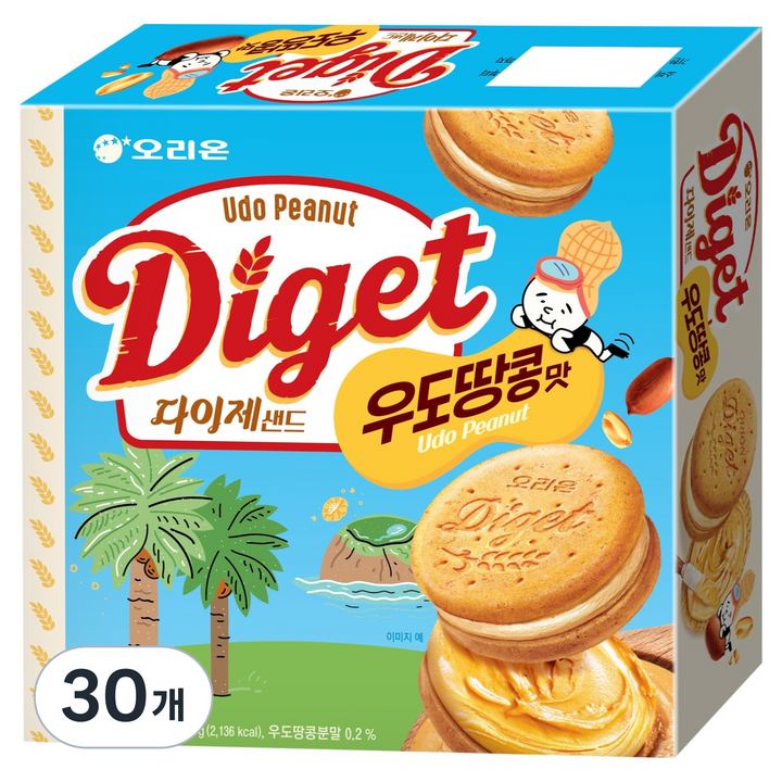 오리온 다이제샌드 우도땅콩맛 8p, 392g, 30개
