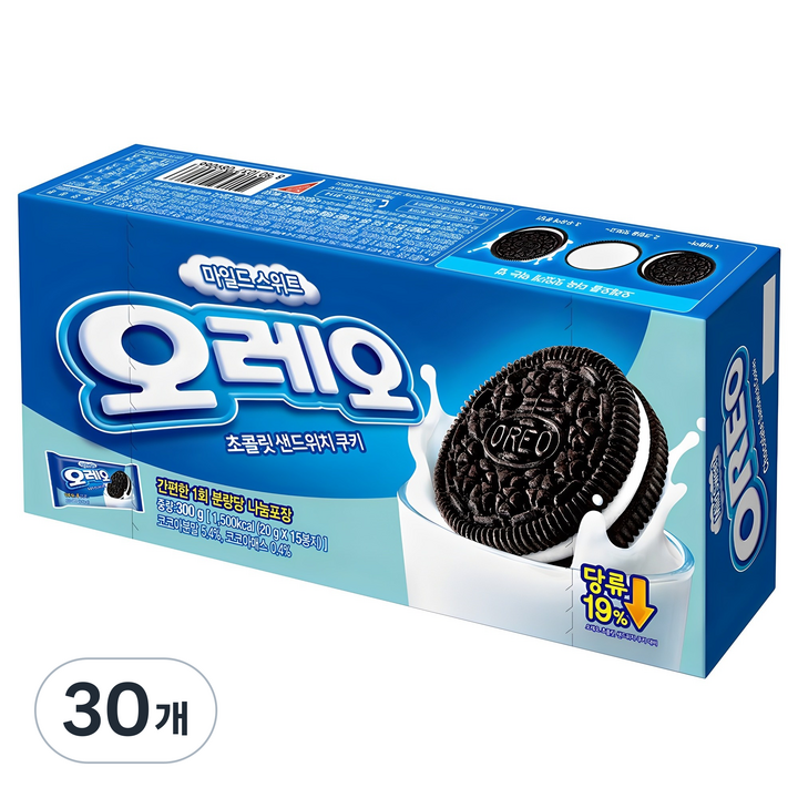 오레오 마일드스위트 초콜릿샌드위치 쿠키, 300g, 30개