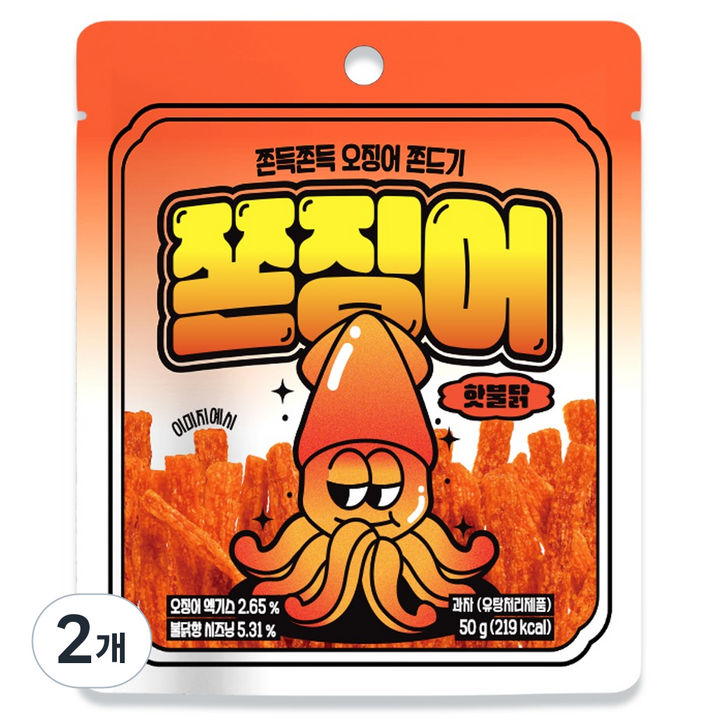 쫀슐랭 쫀징어 과자 핫불닭맛, 50g, 2개