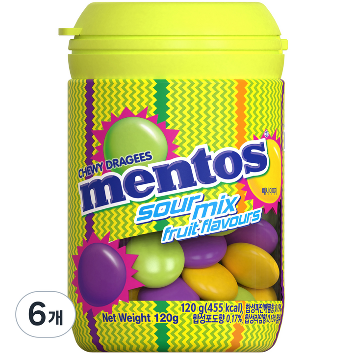 멘토스 사워믹스 바틀, 120g, 6개
