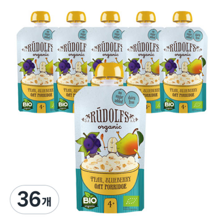 RUDOLFS 유기농 과일퓨레, 배 + 블루베리 혼합맛, 36개, 110g