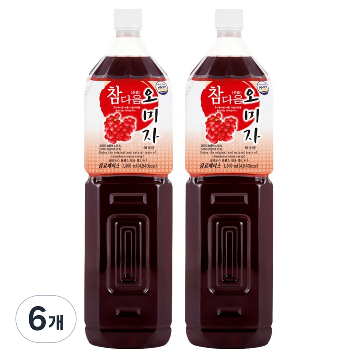 참다음 오미자 음료베이스, 1.5L, 6개