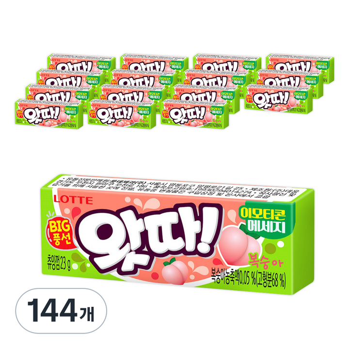 롯데웰푸드 왓따 복숭아 풍선껌, 23g, 144개