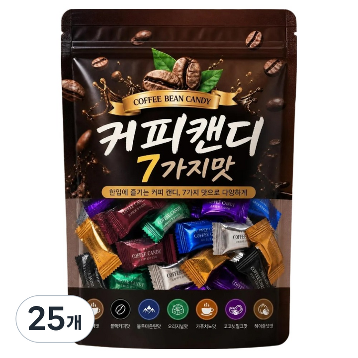 담은재 씹어먹는 커피콩 모양 캔디 7가지맛, 300g, 25개