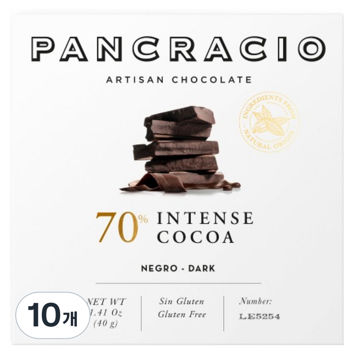 판크라시오 미니테블릿 인텐스코코아 70% 다크초콜릿, 40g, 10개