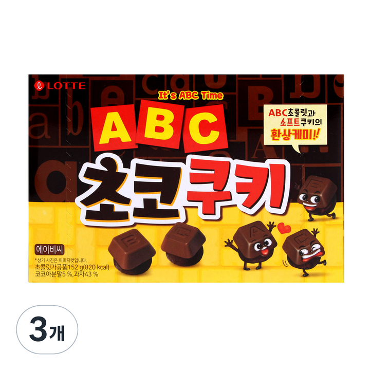롯데웰푸드 ABC초코쿠키, 152g, 3개