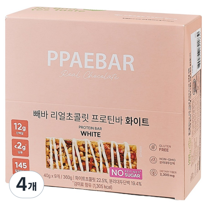 빼바 리얼 초콜릿 프로틴바 화이트 9p, 360g, 4개