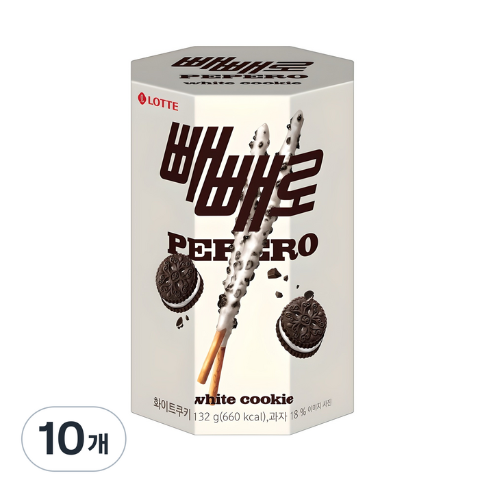 빼빼로 화이트쿠키, 132g, 10개