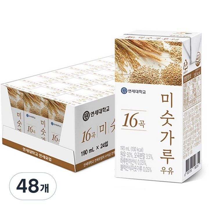 연세우유 16곡 미숫가루 우유, 190ml, 48개