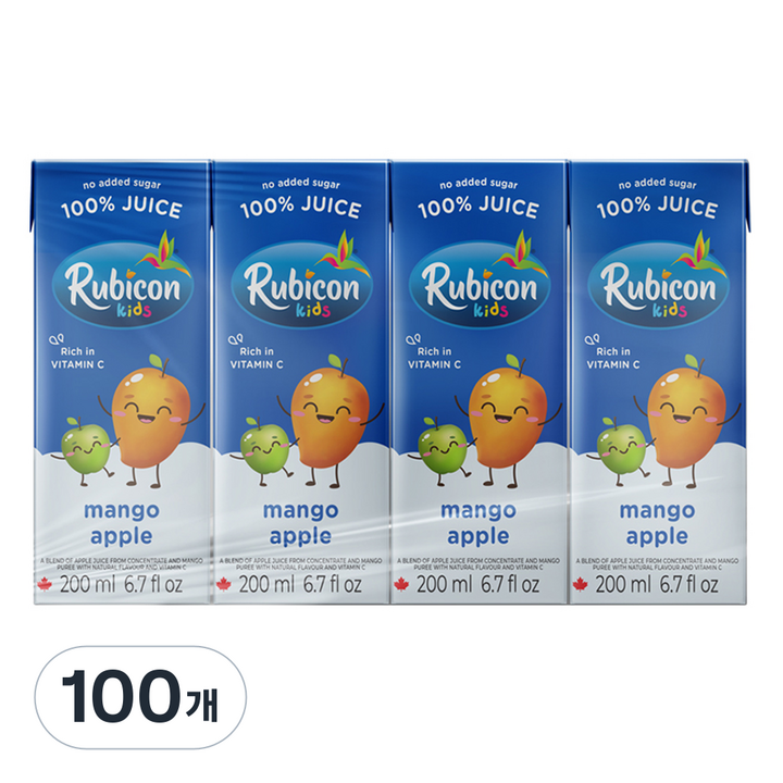rubicon 망고앤애플주스 no added sugar, 200ml, 100개