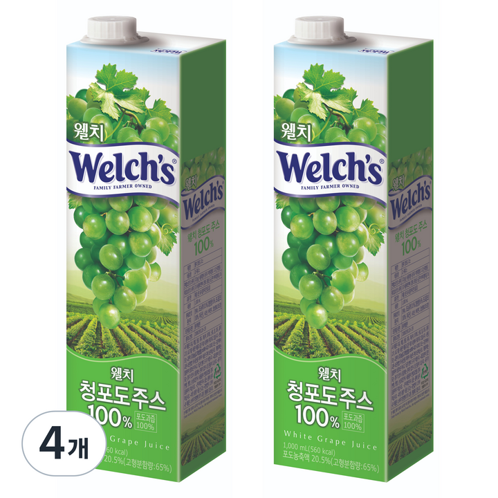 웰치 청포도 주스, 1L, 4개