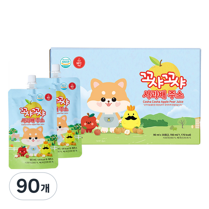 꼬샤꼬샤 사과배 주스 스파우트형, 90개, 90ml