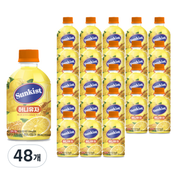 해태htb 썬키스트 허니유자, 280ml, 48개
