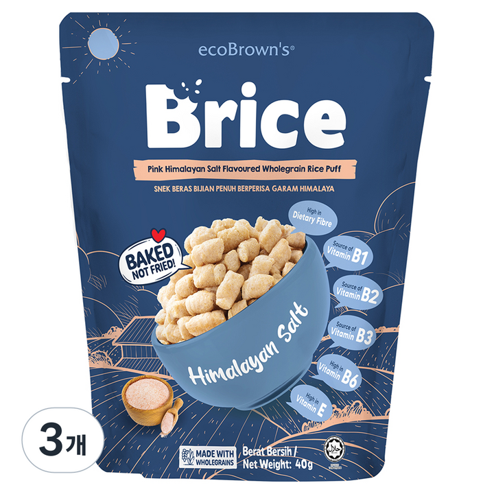 에코브라운스 브라이스 히말라야 핑크솔트 통곡물 라이스퍼프, 40g, 3개
